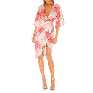 Michael Costello x REVOLVE Fatima Midi Dress Rose Floral Pink Wrap Size M NEW